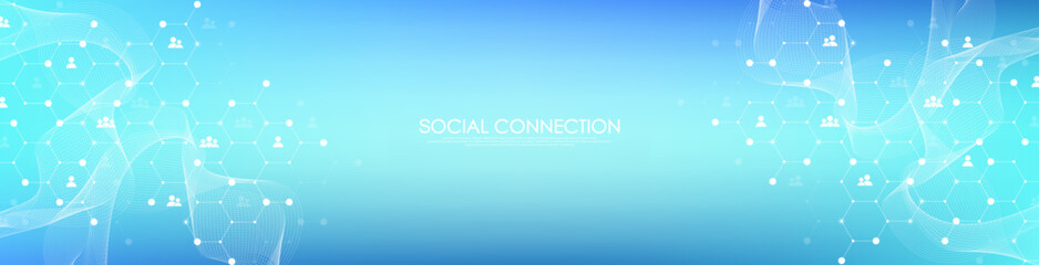 Aufkleber - Social network communication concept. Global network connection abstract background. Horizontal header web banner. Internet technology. Business. Science. Vector illustration