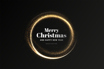 Gold light circle with with glittering dust and shimmery particles. 2025 Happy New Year and Merry Christmas Abstract shiny color gold wave design element	