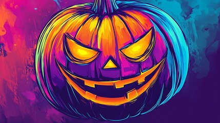 Wall Mural - Grinning Jack-O-Lantern with Bat