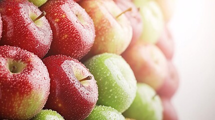 Fototapete - Isolated on white background a cluster of red and green apples displayed with a fresh glossy finish and side empty space for text Stockphoto style