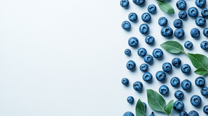 Fototapete - Isolated on white background a casual scattering of fresh blueberries in varying sizes spread naturally with side empty space for text Stockphoto style