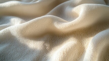 Close-up of a Draped Beige Fabric with a Textured Weave