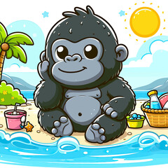 Wall Mural - gorilla on the beach