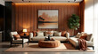 © Pter - Luxurious Living Room Design with Tufted Tube Panel Walls and Cozy Color Palette and Plush Furnishings