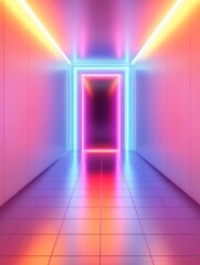 Wall Mural - a truly stunning and captivating digital illustration depicting a neonlit hallway, featuring an arra