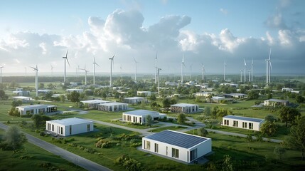 Leinwandbilder - Eco Friendly Renewable Energy Powering a Sustainable Futuristic Community A sprawling nature integrated smart city with solar panels wind turbines