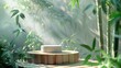 © drizzlingstarsstudio - Elegant Bamboo Themed 3D Podium Scene for Cosmetic Product Showcase - Ideal for Beauty and Skincare Advertising, Featuring a Stunning Platform with Delicate Plants and a Bamboo-styled Podium