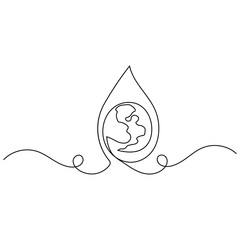 Wall Mural - World water day single line art, continuous one line drawing of  Isolated outline vector art water drop icon