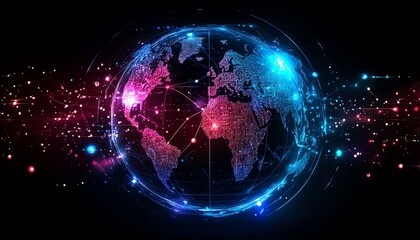 Poster - Highdetail global business network, digital connections linking people worldwide, vibrant AI icons, futuristic perspective, immersive and modern design with global reach