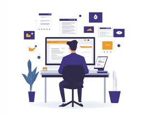 Leinwandbilder - Person accessing online document management system on laptop, digital documents and icons floating on the screen, sleek generative AI interface