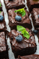 Wall Mural - Homemade chocolate brownie photography . Top view