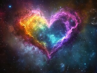heart nebula in outer space with a colorful celestial background and sparkling stars, capturing a sense of love and romance in a vast universe