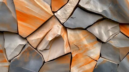 Canvas Print - Close-up of a textured stone wall with beige and gray tones.