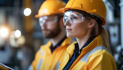 This high-fidelity cinematic shot features two Australian engineers in safety gear, showcasing their focus and expertise in a dynamic work environment.