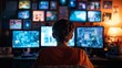 © fotofabrika - A young person sits in front of two monitors, engrossed in a video game in their dimly lit room