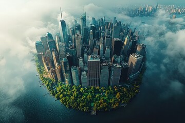 Wall Mural - Visualizing urban ecology green planet perspective cityscape digital art nature aerial view sustainable future