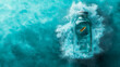 © Alex - An abstract illustration focusing on a distorted glass bottle filled with an intense turquoise sea, where a tiny yellow fishing boat struggles against exaggerated waves, surreal and mistic
