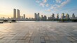 © ArpPSIqee - Empty square floor with city skyline background, Cityscape with modern architecture, aerial viewpoint