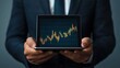 © Panisara - Green energy portfolio. A professional holding a tablet displaying a rising stock market graph in a formal setting., 3D illustration