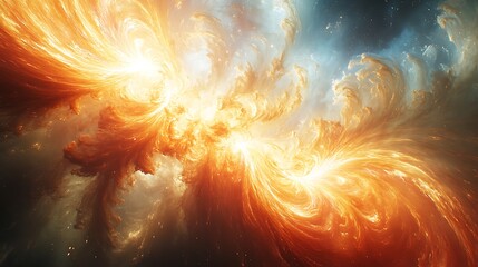 Wall Mural - Fiery, swirling nebula in space, cosmic energy.