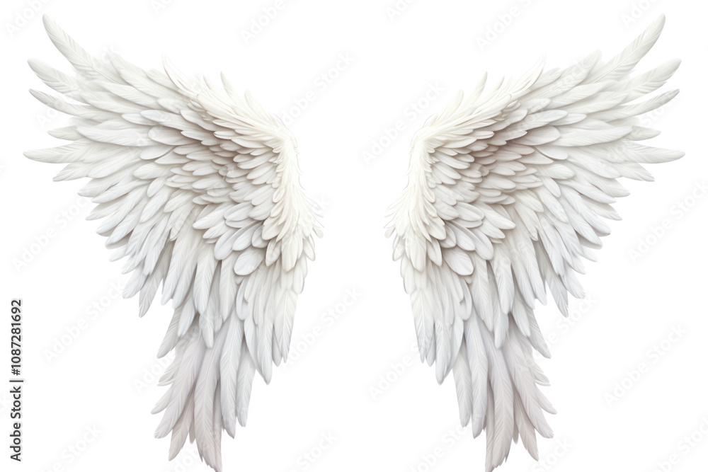 Pair of detailed, realistic angel wings spread wide, showcasing ...