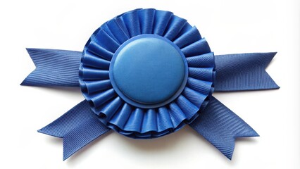 A blue ribbon rosette with a blank center for text or an image, representing achievement and recognition