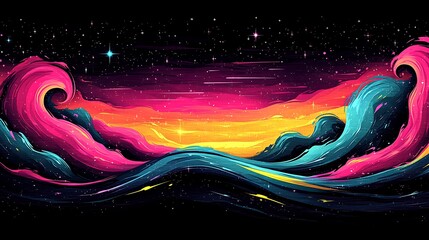 Wall Mural - Vivid cosmic sunset with swirling, vibrant waves.