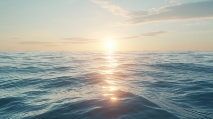 Poster - The sun sets on the horizon, casting warm hues over the tranquil sea as gentle waves ripple in the fading light of day. Generative AI