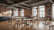 © Kim - Loft office interior, Loft cafeteria, Loft cafeteria design, startup office cafeteria, modern office cafeteria design, ai generated