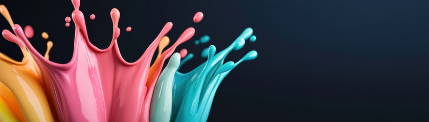 Wall Mural - vibrant paint splashes in various colors against a dark background, creating a dynamic and artistic 
