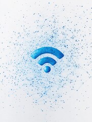 Aufkleber - A blue Wi-Fi icon stands out against a network of dots, symbolizing digital connectivity in a contemporary environment. Generative AI