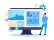 © ssstocker - Professional data auditing. Business analist inspecting kpi finance cost report spreadsheet dashboard, financial manager analysis corporate budget coordination vector illustration