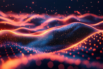 Wall Mural - abstract digital landscape with vibrant waves, dotted patterns, and glowing particles, creating a vi