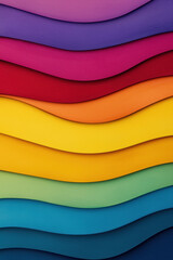 Wall Mural - A vibrant array of colorful, wavy textured paper layers, showcasing a spectrum from purple to green, perfect for creative projects and designs.