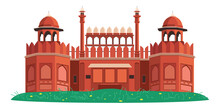 Indian Hindu Red Fort Vector Architecture, Iconic symbol of  New Delhi, Old Delhi India 