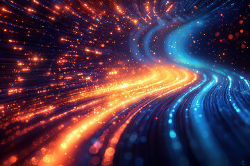 Wall Mural - a vibrant swirl of luminous blue and orange light particles, creating a mesmerizing abstract backgro