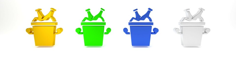 Sticker - Colorful Beer bottles in ice bucket icon isolated on white background. Minimalism concept. 3D render illustration