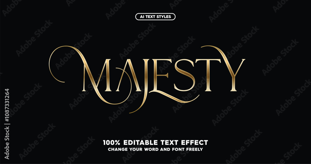 Futuristic Vector Text Majesty: Gold text styles. Futuristic golden font effect with polished ...