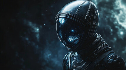 Aufkleber - Astronaut exploring the depths of space with a star-filled helmet during a cosmic journey in a distant galaxy. Generative AI