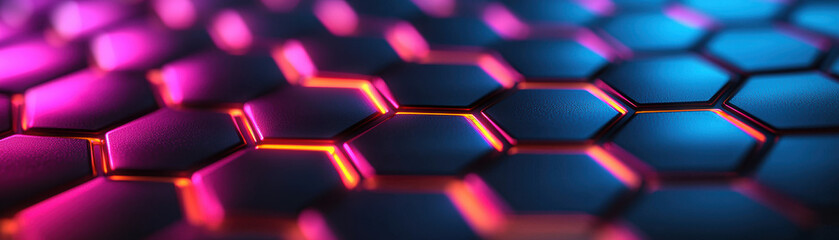 Wall Mural - a vibrant, futuristic hexagonal pattern illuminated with neon colors, showcasing a blend of pink and