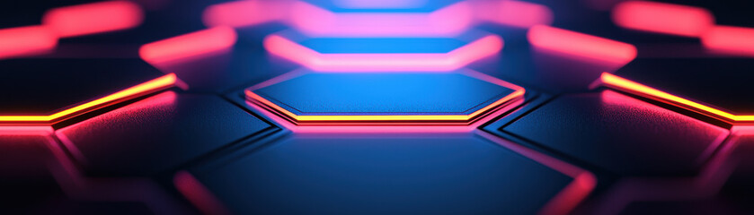 Wall Mural - a futuristic hexagonal pattern with glowing neon edges. ideal for tech backgrounds and digital desig