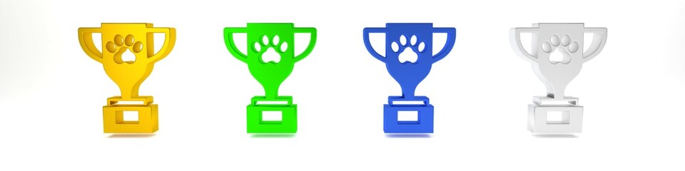 Wall Mural - Colorful Pet award symbol icon isolated on white background. Medal with dog footprint as pets exhibition winner concept. Minimalism concept. 3D render illustration