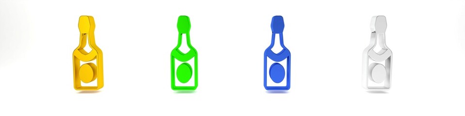 Sticker - Colorful Champagne bottle icon isolated on white background. Minimalism concept. 3D render illustration