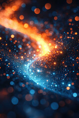Wall Mural - Vibrant abstract background showcasing swirling particles of light, blending warm and cool colors in a mesmerizing cosmic dance.