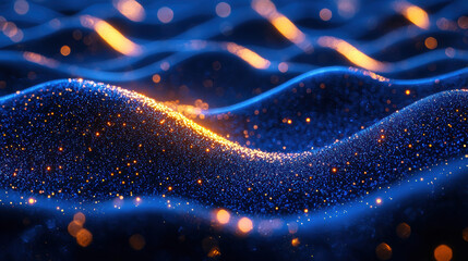 Wall Mural - illustration of shimmering blue waves with golden highlights, creating a mesmerizing abstract effect