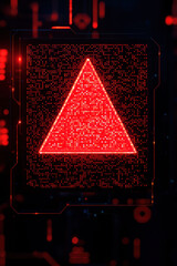 Wall Mural - a digital red triangle warning sign illuminated against a black background, perfect for highlighting