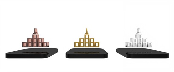Colorful City landscape icon isolated on white background. Metropolis architecture panoramic landscape. Minimalism concept. 3D render illustration
