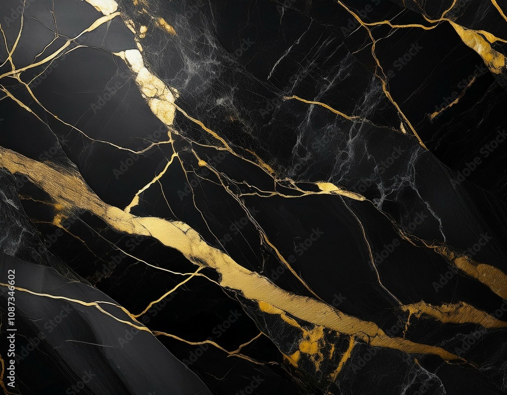 polished black marble with gold veins abstract background texture Stock ...