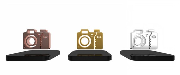 Wall Mural - Colorful Photo camera icon isolated on white background. Foto camera icon. Minimalism concept. 3D render illustration