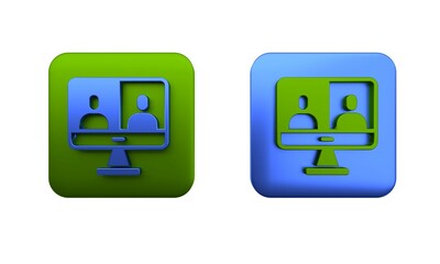 Colorful Video chat conference icon isolated on white background. Computer with video chat interface active session on screen. Square button. 3D render illustration